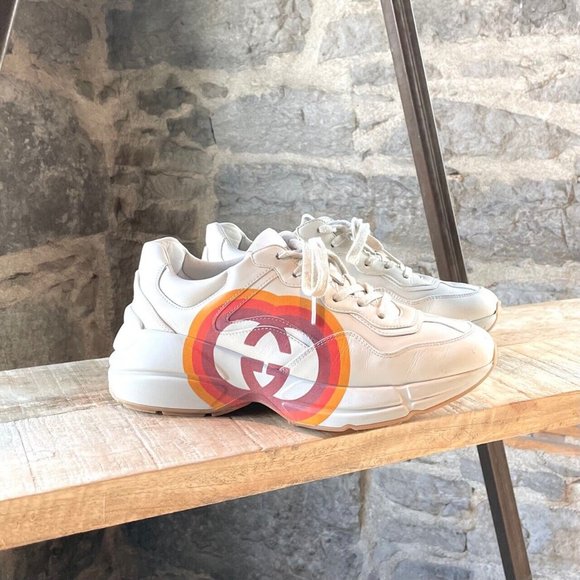 Gucci Ivory Leather Interlocking GG Rhyton Chunky Sneakers - 39 IT - 9 US - Picture 1 of 7